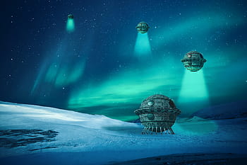 앞으로, ufo, 공간, 기계 인간, 공상, 미래의, 과학 기술, 공상 과학 소설, 식자, 공상 과학, 경치