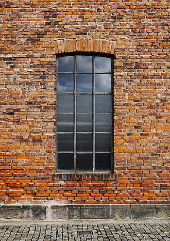 zeď, cihlový, okno, starý, historicky, architektura, hauswand, fasáda, staré okno, mřížka, budova