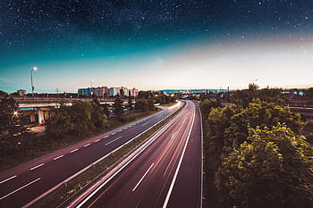 tráfego à noite, cidade, céu estrelado, carros, república checa, condução, noite, rodovia, exposição longa, estradas, céu
