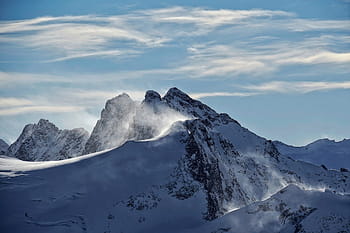 Berg, Tal, Blau, Himmel, Wolke, Landschaft, Natur, Schnee, Winter, sonnig, Tag