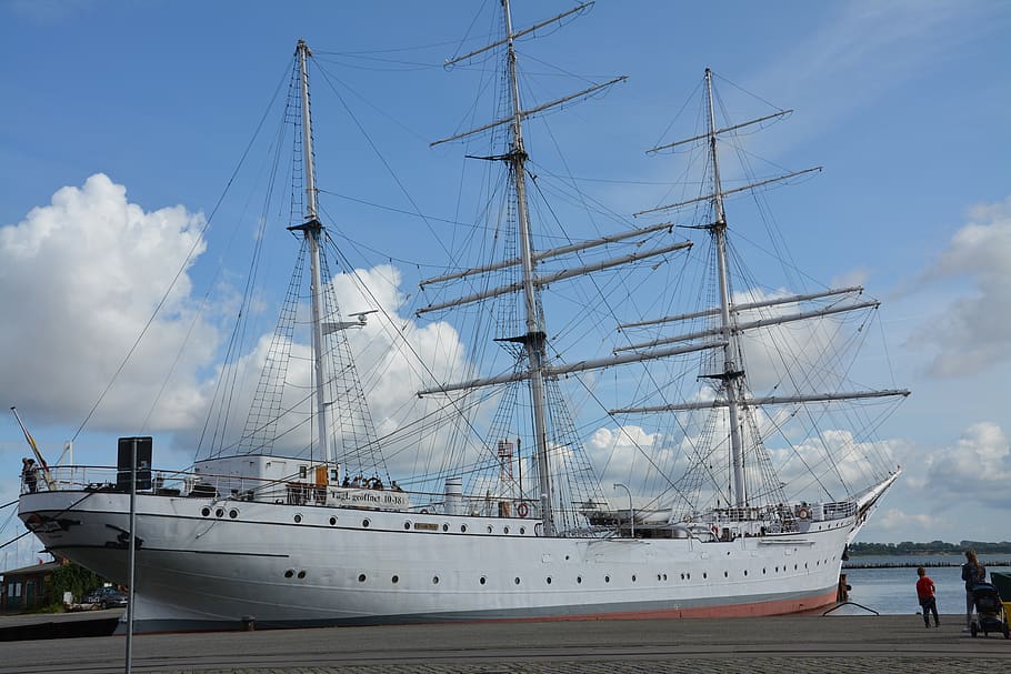 gorch fock, sail training ship, marina, museum, training ship, baltic sea, stralsund, museum ship, navy, three masted