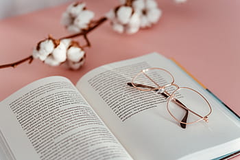 terbuka, buku, pink, latar belakang, membaca, kacamata, belajar, backgound merah muda, feminin