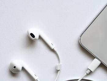 Mela, earpods, musica, cuffie, i phone, ios, bianca, minimo, tecnologia, mobile, dispositivo