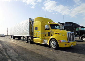 transport, automobile, truck, vehicle, trailer, yellow, parking, truck truck