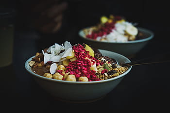 ontbijtgranen, kom, ontbijt, cornflakes, granen, kokosnoot, gezond, noten, rozijnen