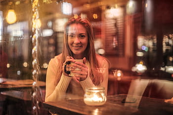woman, coffee, mug, cup, cafe, restaurant, food, drink, glass, indoors
