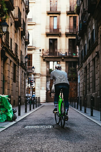 zadní, cyklista, jezdectví, jízdní kolo, ulice, 20-25 let, dospělý, jízda na kole, kolo, dojíždění, cyklistika