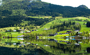 norway, amazing, lake, sky, clouds, Mountains, Houses, Colorful, summer, travel, roadtrip