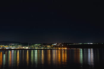 céu estrelado, noite, marina, izola, eslovénia, céu noturno, beira-mar, luzes da noite, tarde, paisagem aquática
