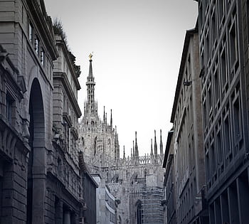vista, buidings, Gotico, architettonico, Chiesa, cielo, vicolo, Milano, Italia, vialetto, architettura
