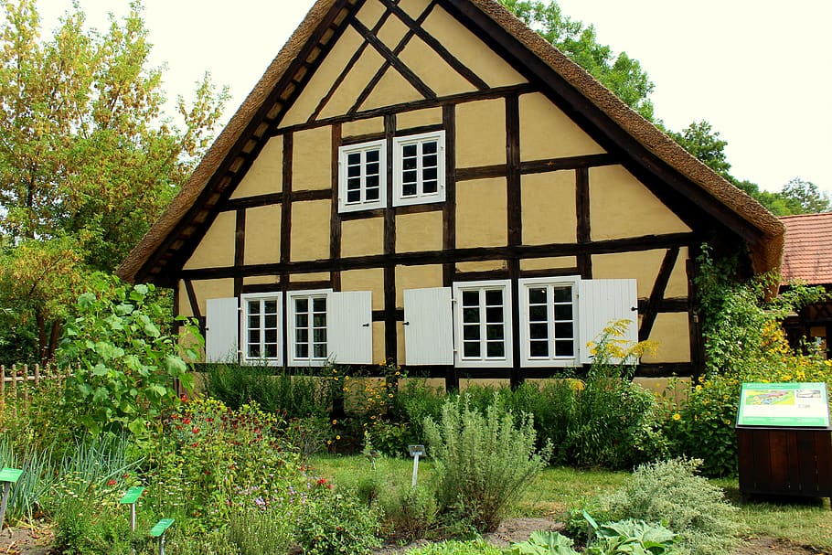 house, building, village, architecture, facade, landscape rural, prussian wall, wood, the walls of the, garden