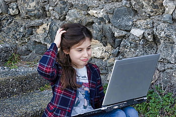 little girl, computer, portable, pc, children, notebook, hardware, the internet, web, keyboard, laptop