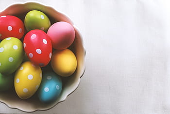 happy, easter!, bowl, full, easter, eggs.