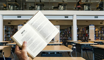 foto ilustrace, rezervovat, držený, knihovna, prázdný, stoly, čtení, vzdělání, znalost, pronajmout si, informace