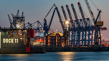 Hamburg, přístav, Labe, voda, nebe, námořní, architektura, večer, řeka, Příroda, přístavní město