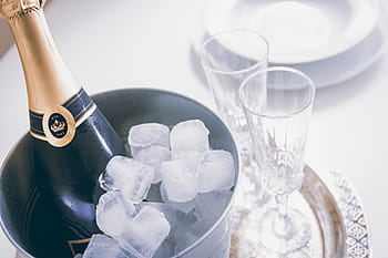 party!, glasses, bottle, champagne, ice container, container.