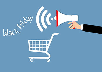 ilustração, preto, anúncio de sexta-feira, megafone, carrinho de compras, on-line, ofertas, sexta-feira, venda, oferta, desconto