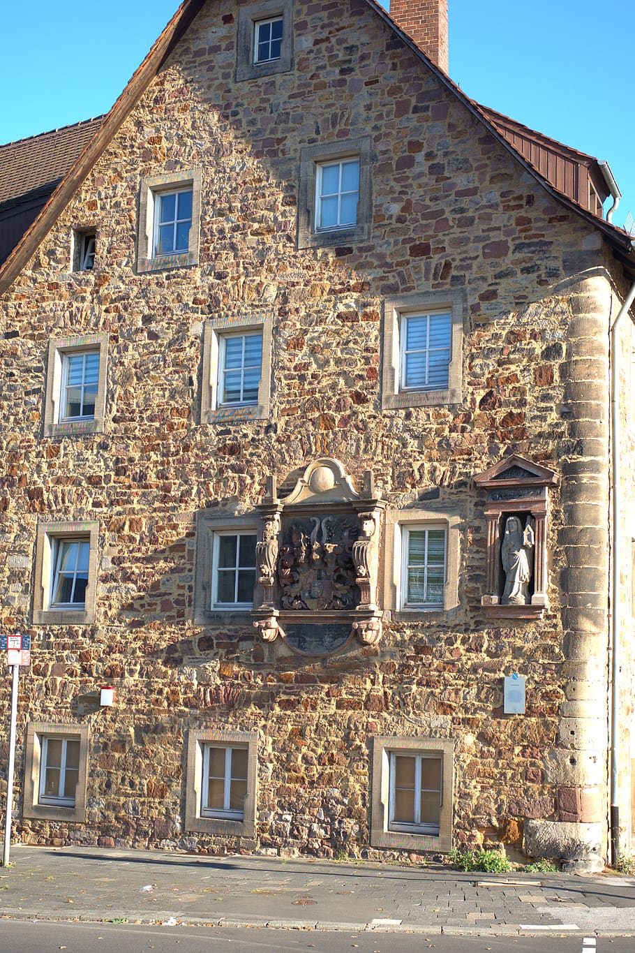 kassel, Dům, fasáda, budova, zeď, okno, vstup, architektura, kamenná zeď, město