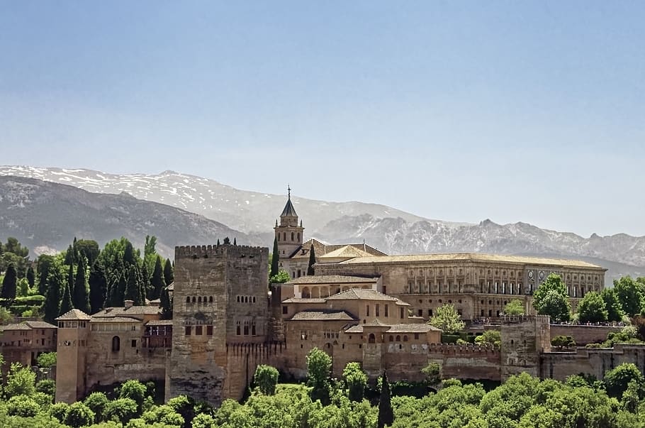 spain, granada, alhambra, fortress, castle, architecture, mountains, sierra nevada, andalusia