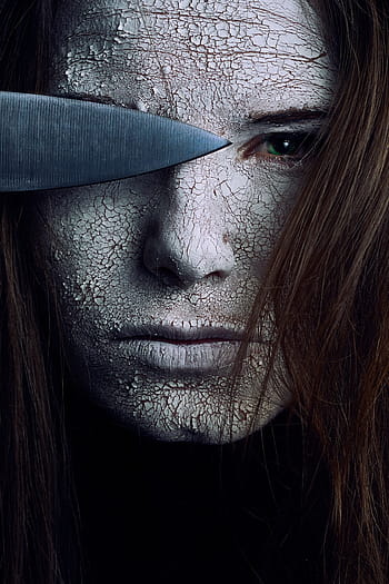 cracked, skin, white, texture, green, eyes, halloween, creepy, cracks, woman, shock