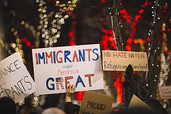 plakáty, lidé, shromáždění, protest, přistěhovalců, nás, Amerika, lidská práva, noc, bokeh, světla