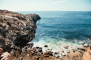 κύματα στον ωκεανό, συντρίβοντας, λιακάδα, Όρμος, μπλε, ακτή, ακτογραμμή, ορίζοντας, τοπίο, ωκεανός, βράχος