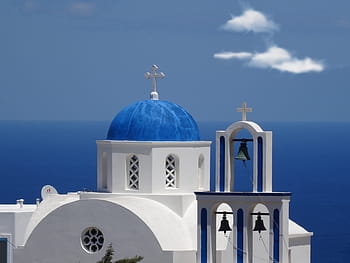 Θήρα, Εκκλησία, θόλος, ορθόδοξος, καμπαναριό, Ελλάδα, αρχιτεκτονική, ουρανός, διασχίζω
