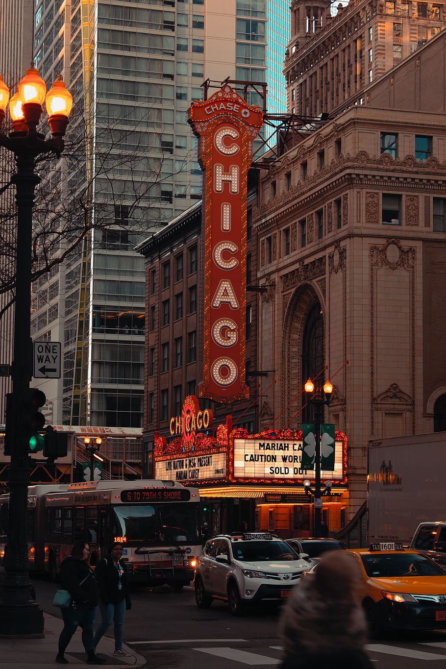 chicago, theatre, light, musical, phone wallpaper