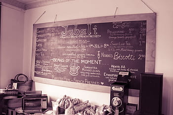 Jídelní lístek, tabule, křída, káva, sušenky, bar, restaurace, rstic, vinobraní, kavárna