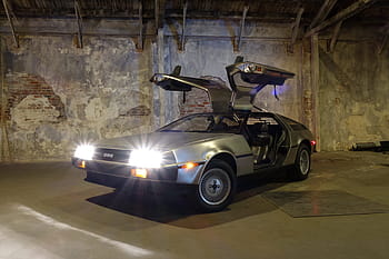 auto, asfalt, delorean, parkoviště, bttf, zpět do budoucnosti, Stroj času, dmc, nerezová ocel, automobilového průmyslu