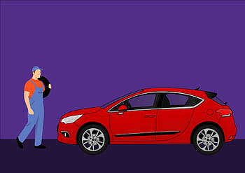 ilustrace, automechanik, dostat, připraven, práce, auto, dílna, pneumatika, obchod, prodejna, mechanik