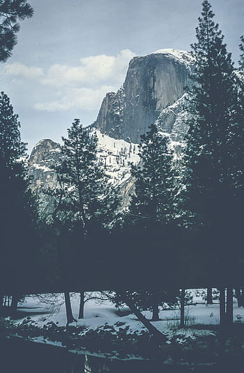 půl kopule, zimní, yosemitské údolí, národní, Amerika, Kalifornie, kupole, ledovec, zelená, jezero, krajina