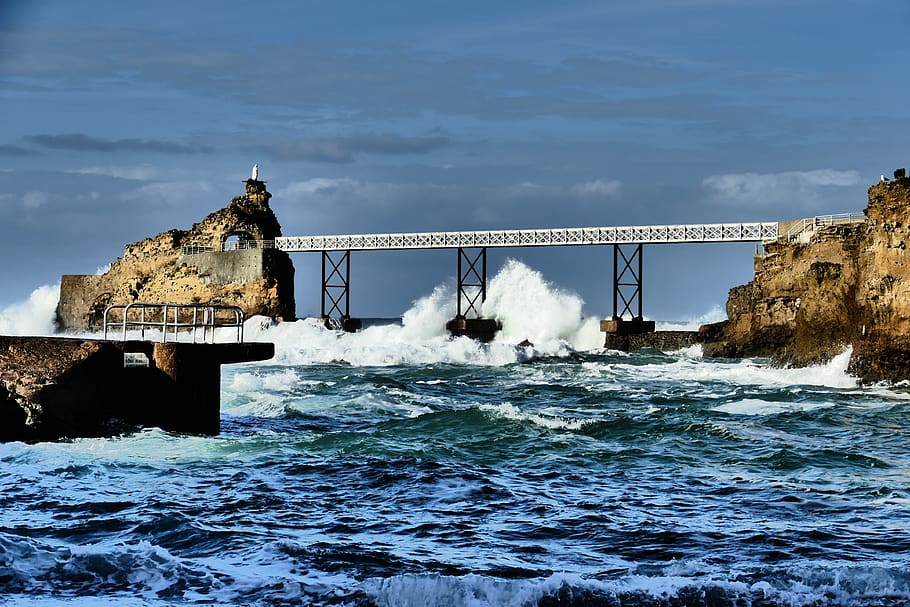 biarritz, sea, ocean, architecture, france, beach, sky, sand, lighthouse, sun, exhibition