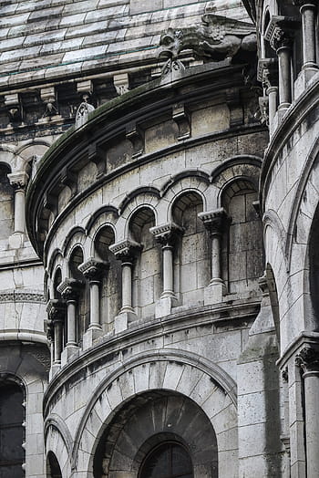 beautiful, stonework, darkened, time, sacre coeur, paris, france., architecture, cathedral, catholic, church