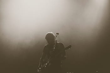 Mann, Kerl, Musik-, Gitarre, Musiker, Musical, dunkel, ausführen, Beleuchtung, Scheinwerfer, Mikrofon