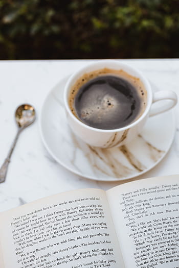 taza, café, abierto, libro, blanco, nadie, mesa, relajante, tiempo, libro abierto, mármol