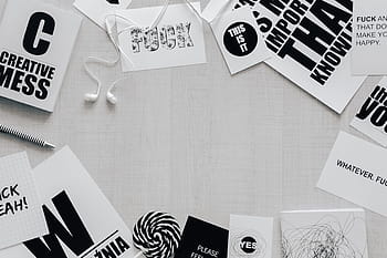 arriba, vista, negro, blanco, tipografía oraciones, escritorio, citas, vista superior, letras, palabras, plano