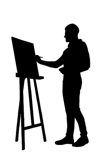illustration, artist, standing, easel, working, painting., silhouette, drawing, painter, isolated, painting