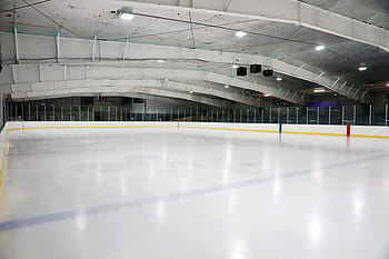 uvnitř, prázdný, hokej, kluziště, aréna, strop, moderní, sportovní