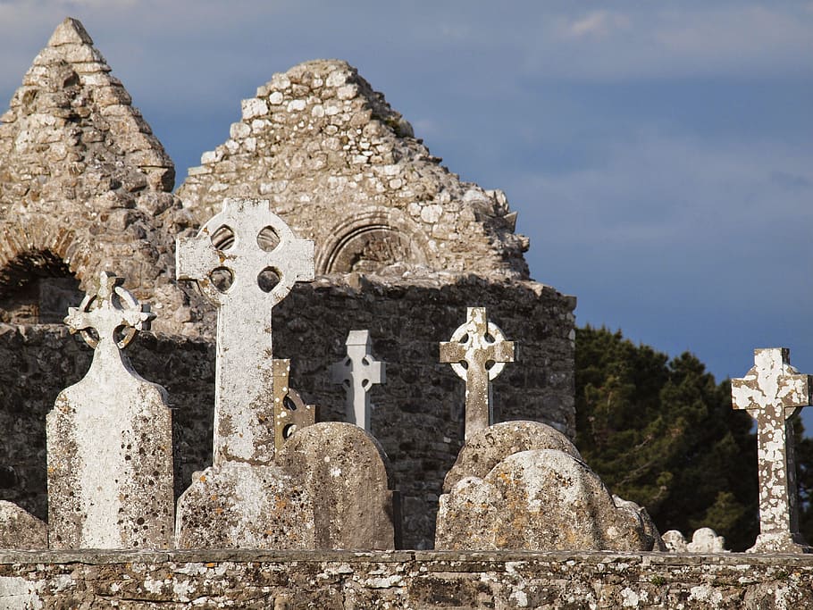 cimitero, Irlanda, attraversare, tomba, lapide, tombe, celtico, funerale, croci, cristianesimo, vecchio