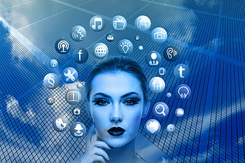 donna, viso, pensieri, media, capo, punto interrogativo, cerchio, albero, struttura, reti, Internet