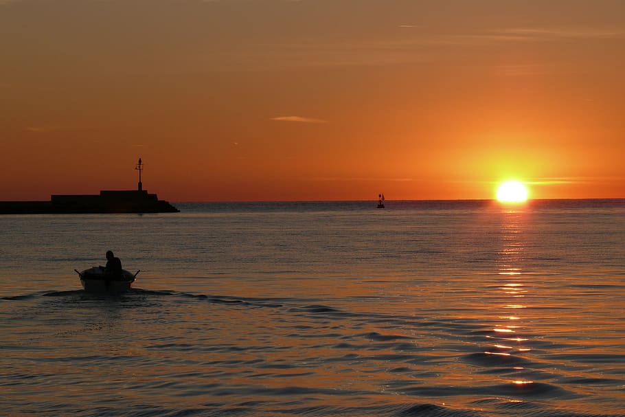sunset, novigrad, croatia, port, fisherman