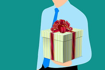illustration, man, holding, gift box, wrapped., gift, giving, person, creativity, horizontal, shopping