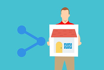 illustration, man, holding, house, sale sign, house for sale, realtor, real estate, real estate agent, home, sold