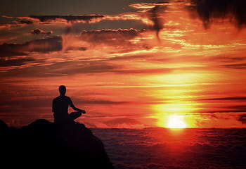 meditation, -, mindfulness, person, meditating, sunset, clouds, healthy, lifestyle, nature, relaxation