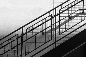 stairs, railing, steps, architecture, black and white