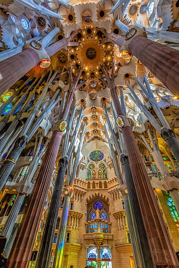 sagrada família, barcelona, Španělsko, architektura, světla, katedrála, barvy