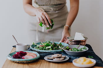mempersiapkan, enak, sehat, makanan, sayuran, salad, bugar, vegan