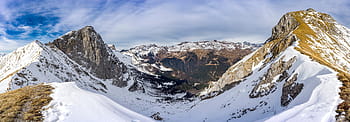 Berg, Tal, Gipfel, Hügel, Schnee Winter, Blau, Himmel, Wolke, Landschaft, Natur