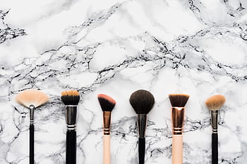 kuas makeup, putih, latar belakang marmer, kecantikan, kuas, perawatan, berkelas, kosmetik, tanggal, kencan, anggun